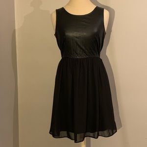 Faux Leather & Chiffon Dress